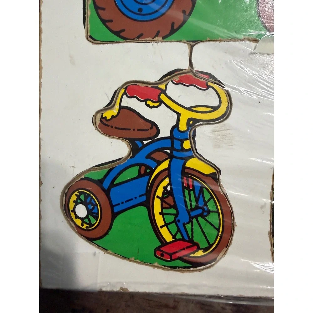 Vintage Playskool Wooden Puzzle‎ Things With Wheels 180-04 4 Piece USA Made